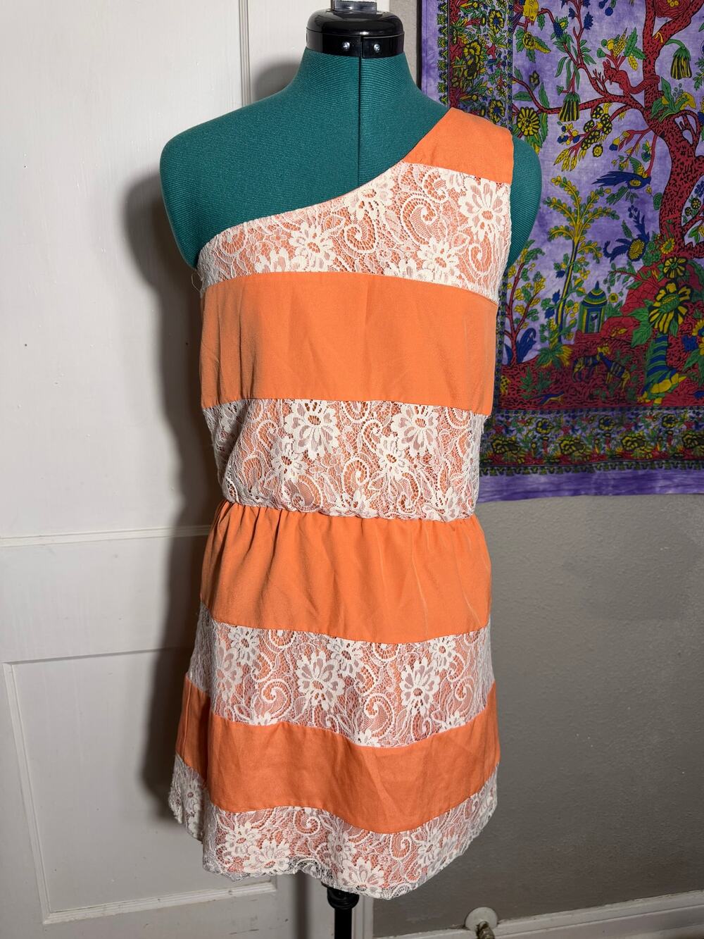 Gianni Bini Dress Orange Cream Lace One Shoulder Tiered Mini Party Dress - XS